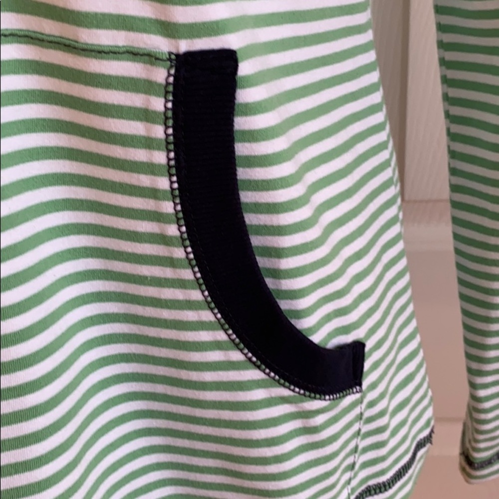Striped V-Neck Hoodie Top - Light Green - Picture 3 of 7